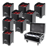 8x LEDJ Rapid QB1 Hex LED Uplighter Akku Drahtlose LED-Beleuchtung + Lade-Flightcase